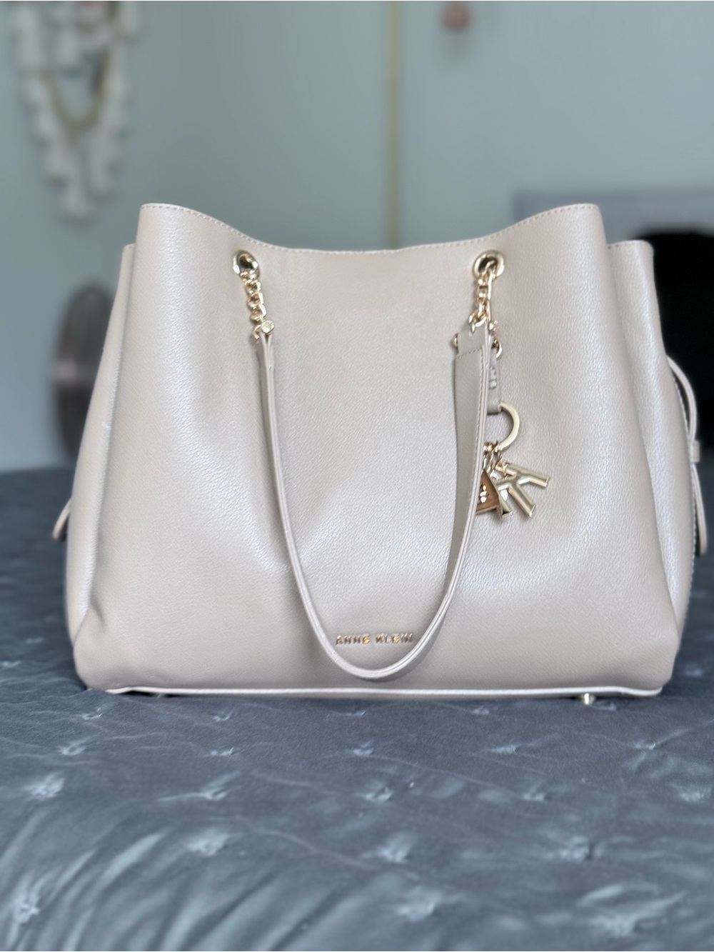 Anne Klein Spacious Beige Convertible Purse Bag with Removable Center Pouch